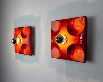 Pair of Fat Lava sconces by Hustadt Leuchten Red ceramic, Germany, 1960