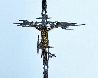 XL Brutalist Spanish Brass Crucifix After Dalí'S Christ, Circa 1970