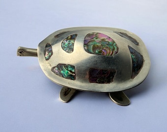 Abalone shell & alpaca silver turtle box, Mexico, 1970
