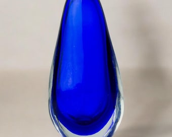 Sommerso blue vase, Murano Glass, Italy, 1970