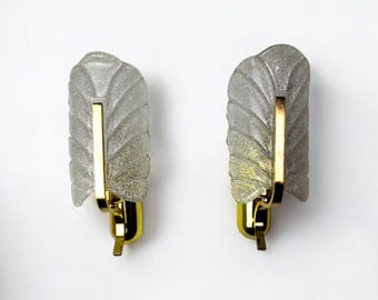 Pair of "leaf" sconces by Carl Fagerlund for Orrefors, Frosteed Murano glass, Sweden, 1970
