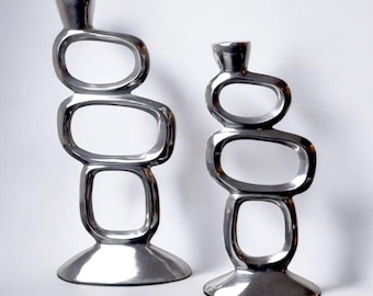 Pair of circle candlesticks by Matthew Hilton, England, 1980