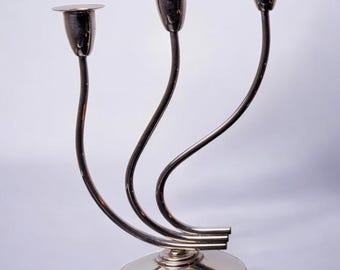 Art deco candlestick in stainless steel 3 flames, Spain, 1970