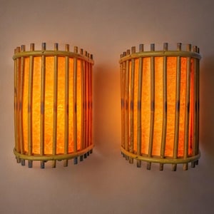 Pair of rattan wall lights, France, 1960