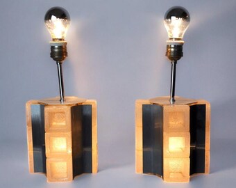 Pair of Poliarte Cubic lamps by Albano Poli, murano glass, Italy, 1960