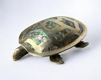 Abalone shell & alpaca silver turtle box, Mexico, 1970's