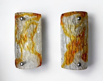 Pair of Murano Mazzega sconces, orange frosted glass, Italy, 1960