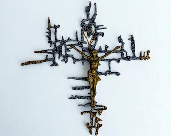 Brutalist Spanish Brass Crucifix after Dalí's Christ, Circa 1970