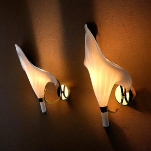 Pair of calla lily sconces, murano glass, Italy, 1970