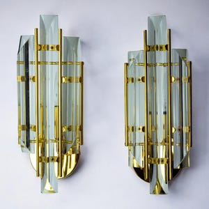 Pair of Venini wall lights, triedri glass, murano, Italy 1970