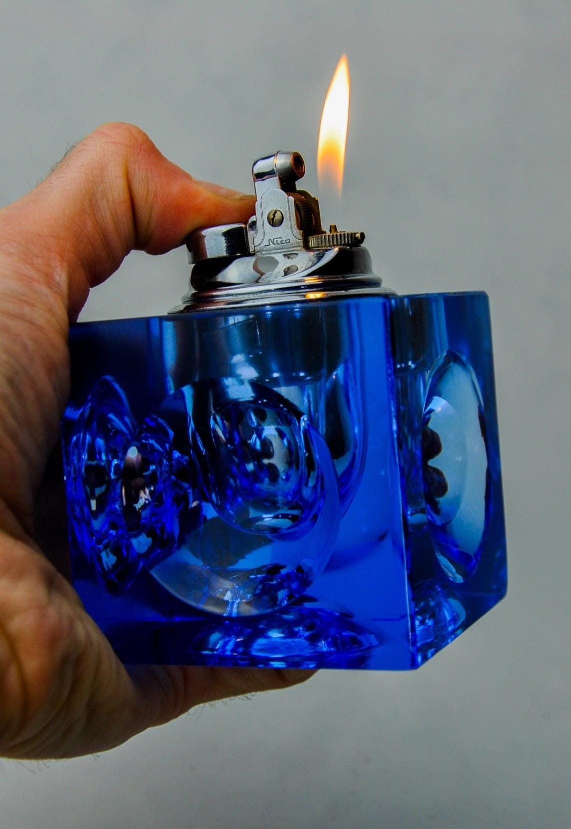 Ice Cube Lighter by Antonio Imperatore, Blue Murano Glass, Italy