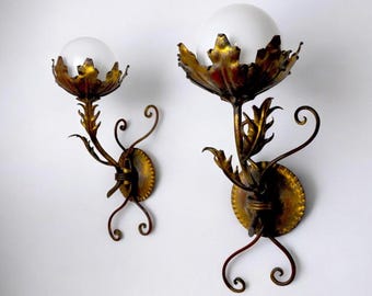 Pair of floral sconces by Ferro Arte, Spain, 1960