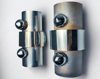 スペースエイジ 2 灯ウォールライト ペア、クロームメッキメタル、イタリア、1970 年