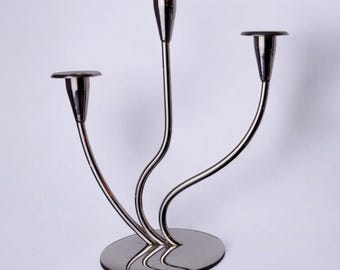 Art deco candlestick in stainless steel 3 flames, Spain, 1970