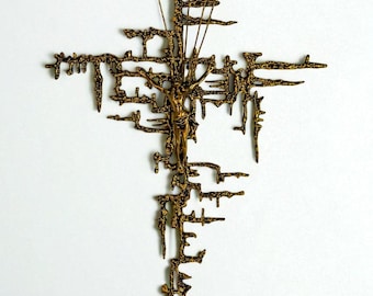 Spanish Brutalist Brass Crucifix after Dalí's Christ, Circa 1970's