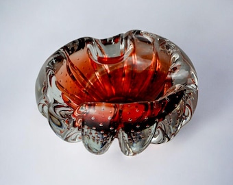 Sommerso ashtray by Flavio Poli for Seguso, red Murano glass, Italy, 1970