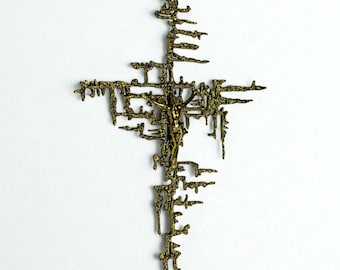 Spanish Brutalist Brass Crucifix after Dalí's Christ, 1970