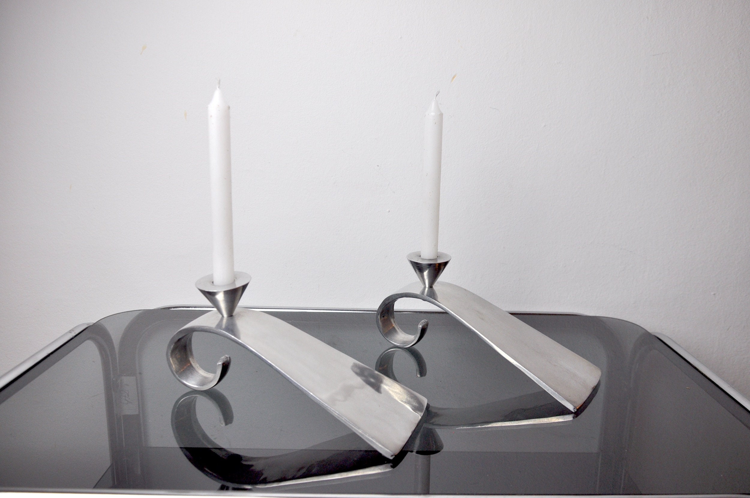 Pair of Swan Candlesticks by Matthew Hilton, England, 1980