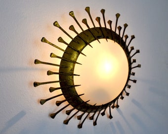 Brutalist sun lamp, opaline and gold leaf, Italy, 1960