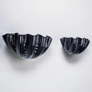 Pair of shell wall lights, black ceramic, Italy, 1970