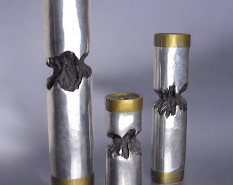 Trio of David Marshall brutalist candlesticks, Spain, 1970
