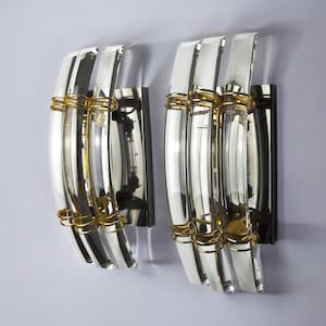 Pair of Venini sconces, Murano cut glass, Italy, 1970