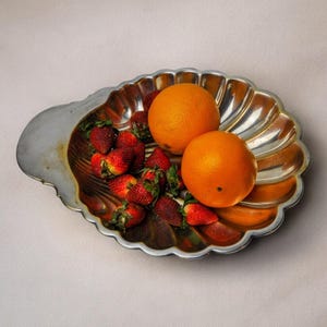 shell tray in brass, silver plated, Spain, 1970