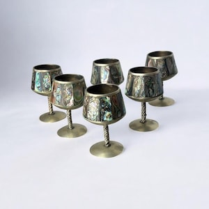 Schnapsgläser aus Abalone-Muscheln und Alpaka, 6er-Set, Mexiko, 1970