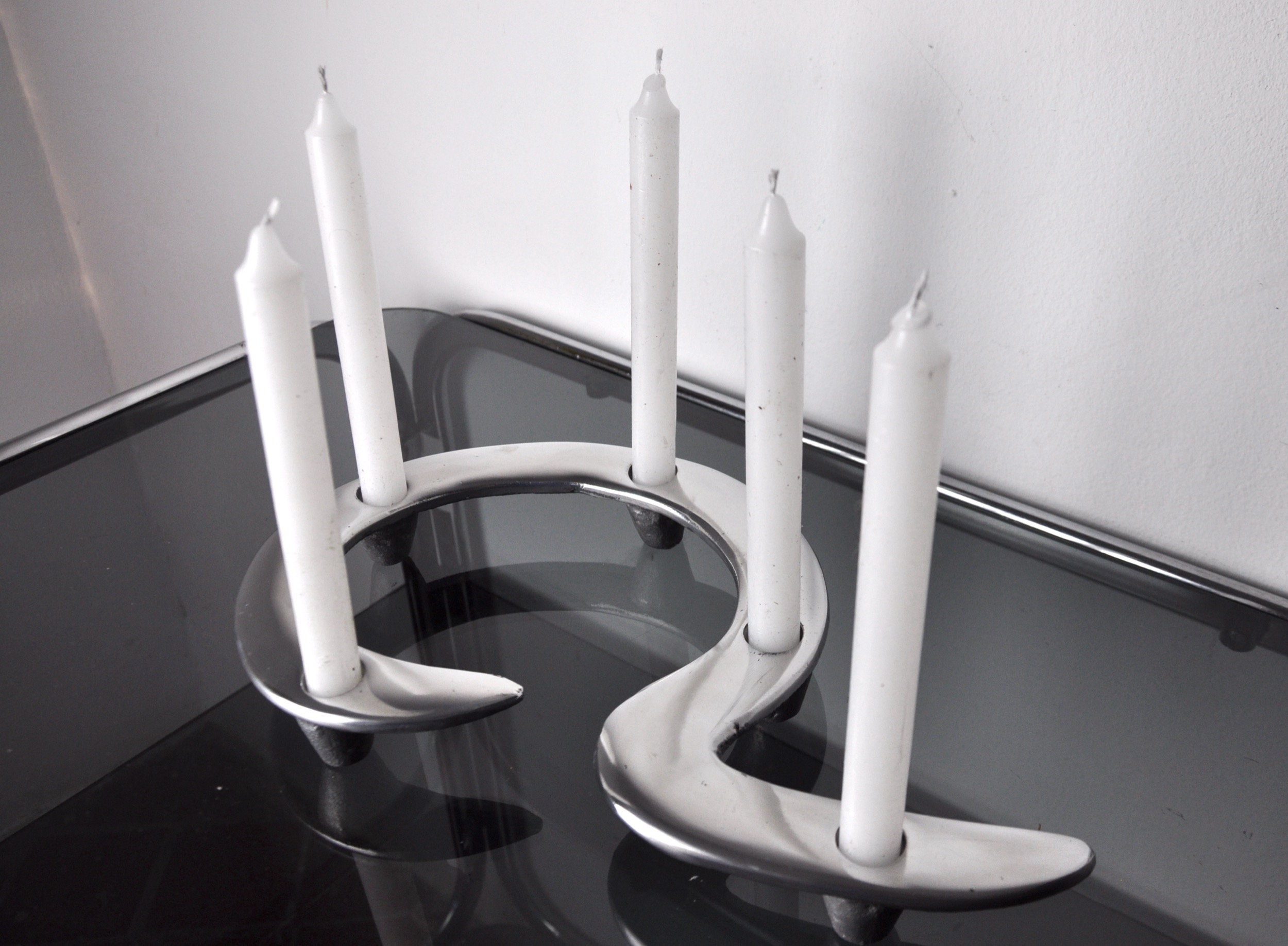 Aluminum Arclumis Swan Candlesticks by Matthew Hilton for SCP England, 1987