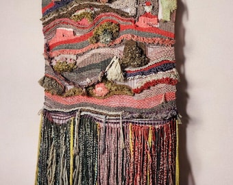 Textured macrame wall hanging, wool, Spain, Circa 1970s