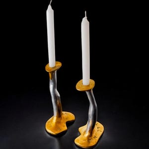 Pair of Brutalist Candlesticks by David Marshall, Bronze and Aluminum, Spain, 1980