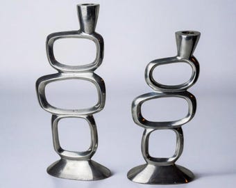 Pair of circle candlesticks by Matthew Hilton, England, 1980