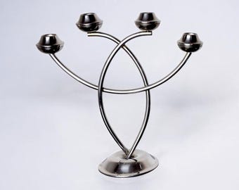 Art deco candlestick in stainless steel, 4 flames, Spain, 1970