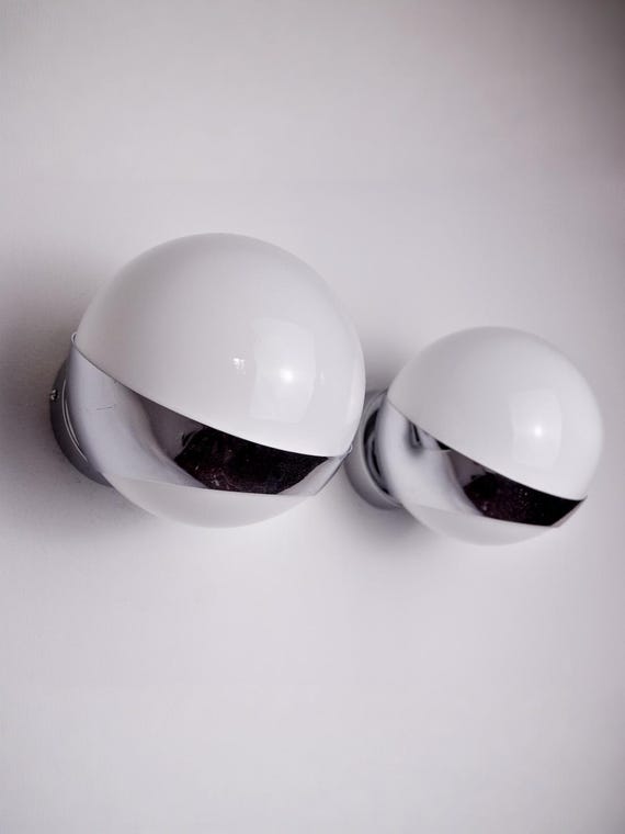 Pair of Space-age Wall Lights by Marca Sl, White Opaline, Spain