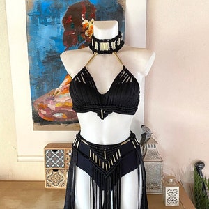 Ropa gótica para festivales, falda para festivales rave, atuendo negro para festivales, atuendo para festivales de Burning Man, atuendo negro y dorado para festivales, disfraz de Cleopatra