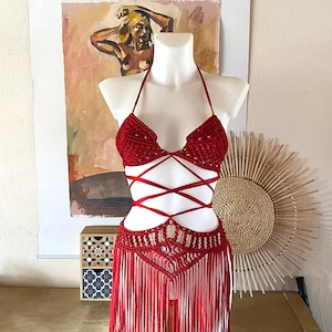 Red Burning man outfit, Burningman costume,red festival set, Burning man fashion, Rave outfit women set, Festival Clothing woman