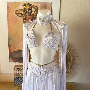 White festival set, Custom Rave Outfit for Women, Handmade Burning man Festival Clothing, Personalized Dancewear,Unique Party Concert Look
