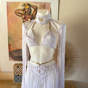 Βurning man Festival Outfit woman, Festival clothing women, Festival set of macrame bra, macrame skirt and macrame shoulders, Macrame dress