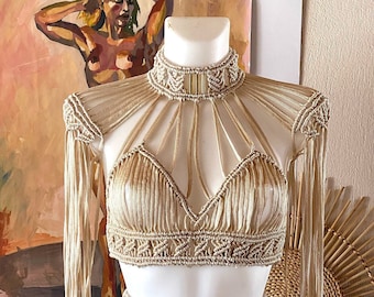 Festival macrame top and macrame shoulders, Festival outfit woman,Burning man Clothing woman, Festival clouting, Rave outfit, Festival top