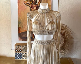 Festival set of 3 items - macrame top,macrame skirt and macrame shoulders, Burning man Clothing woman, Festival Outfit woman, Festival top