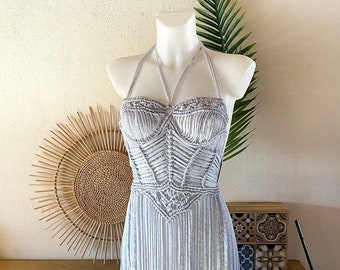 Silver Sequin Corset Dress: Macrame Rave Festival Outfit