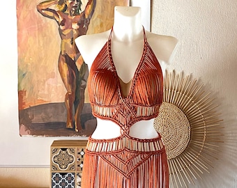Cleopatra dress, Burning Man outfit, Festival costume woman, Festival Outfit, Rave Outfit, Festival Clothing Woman, Macrame fringe dress