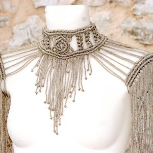 Festival set in gold, Burning Man Costume, Festival Clothing Woman,Festival Macrame top, Festival Outfit, Gold Macrame skirt, Gold rave set