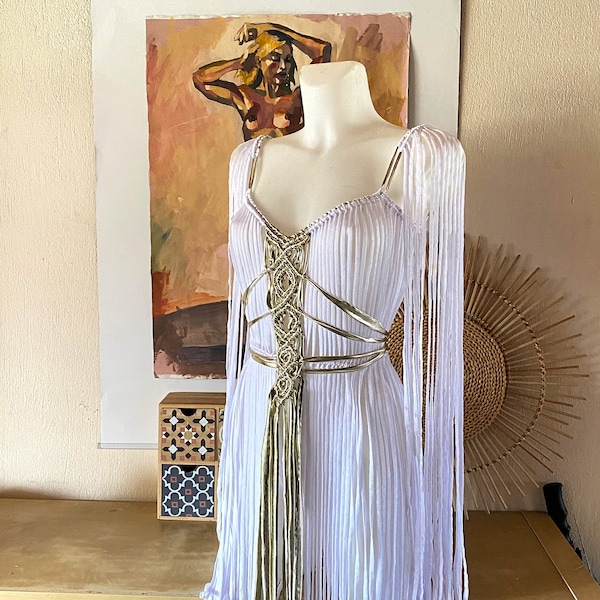 Vestido de diosa griega en blanco y oro, vestido de novia de playa, traje de Cleopatra, vestido de novia Boho, hombre ardiente, vestido de festival, vestido de fiesta