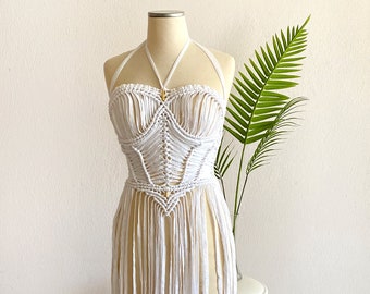 White corset wedding dress, White rave outfit, Goddess Festival macrame dress, Festival Outfit woman, Burning man costume