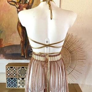 Greek Goddess macrame dress in terracotta and gold with macrame shoulders epaulets,Festival set,Burning man festival outfit, Cleopatra gown image 6