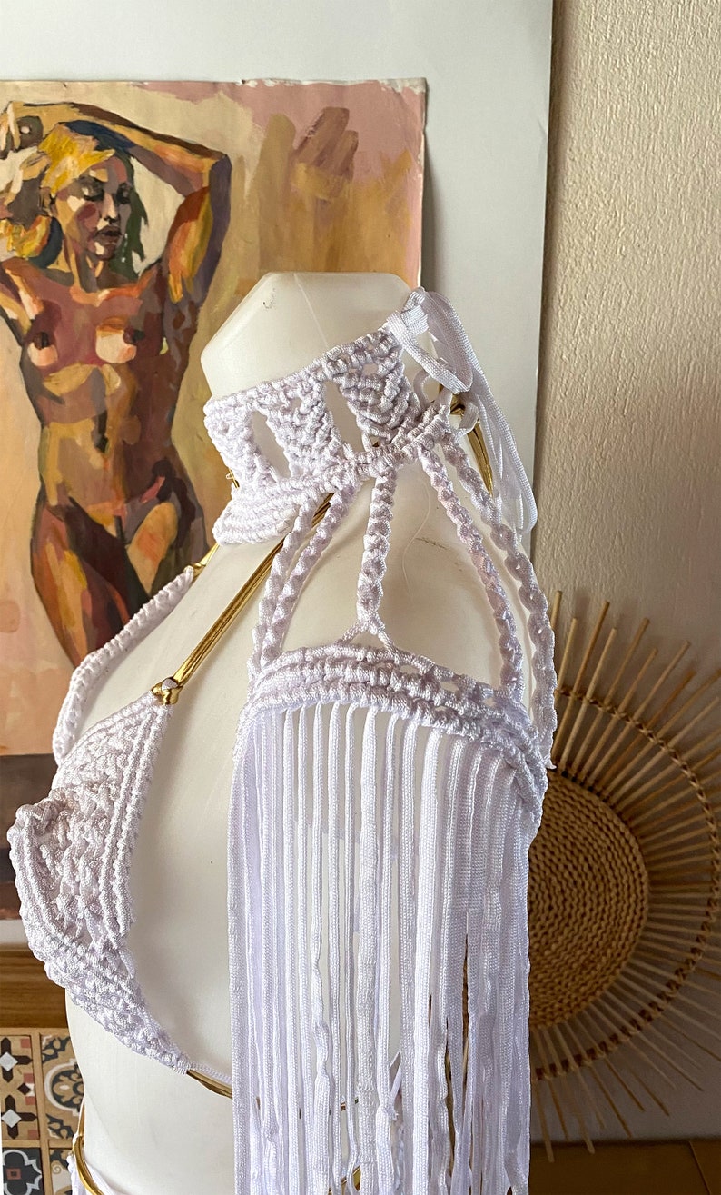 Βurning man Festival Outfit woman, Festival clothing women, Festival set of macrame bra, macrame skirt and macrame shoulders, Macrame dress image 7