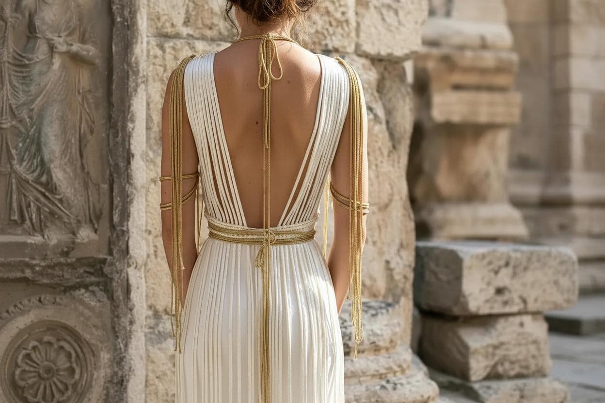 white and gold grecian dress Greek goddess white fantasy dress