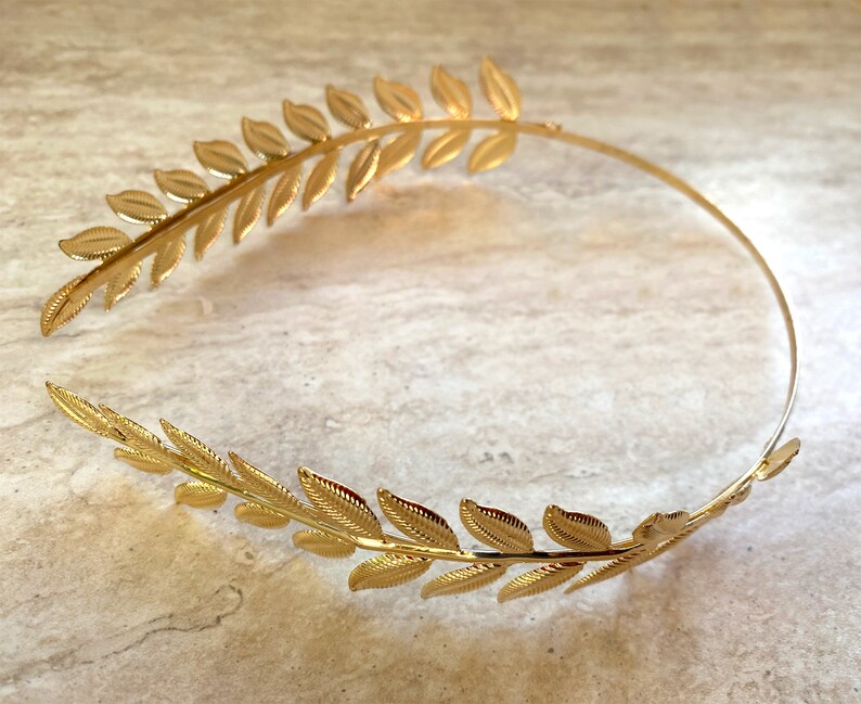 Couronne de feuille de déesse grecque, diadème romain de feuille d'olivier, bandeau grec de feuille d'olivier, bandeau de feuille d'olivier, casque de feuille d'or, couronne de halo de festival image 4