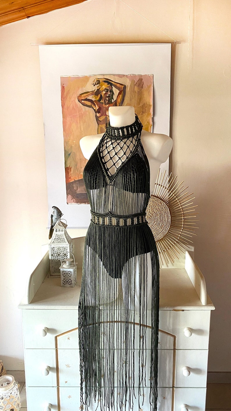 Burning man outfit, macrame mesh dress, rave outfit